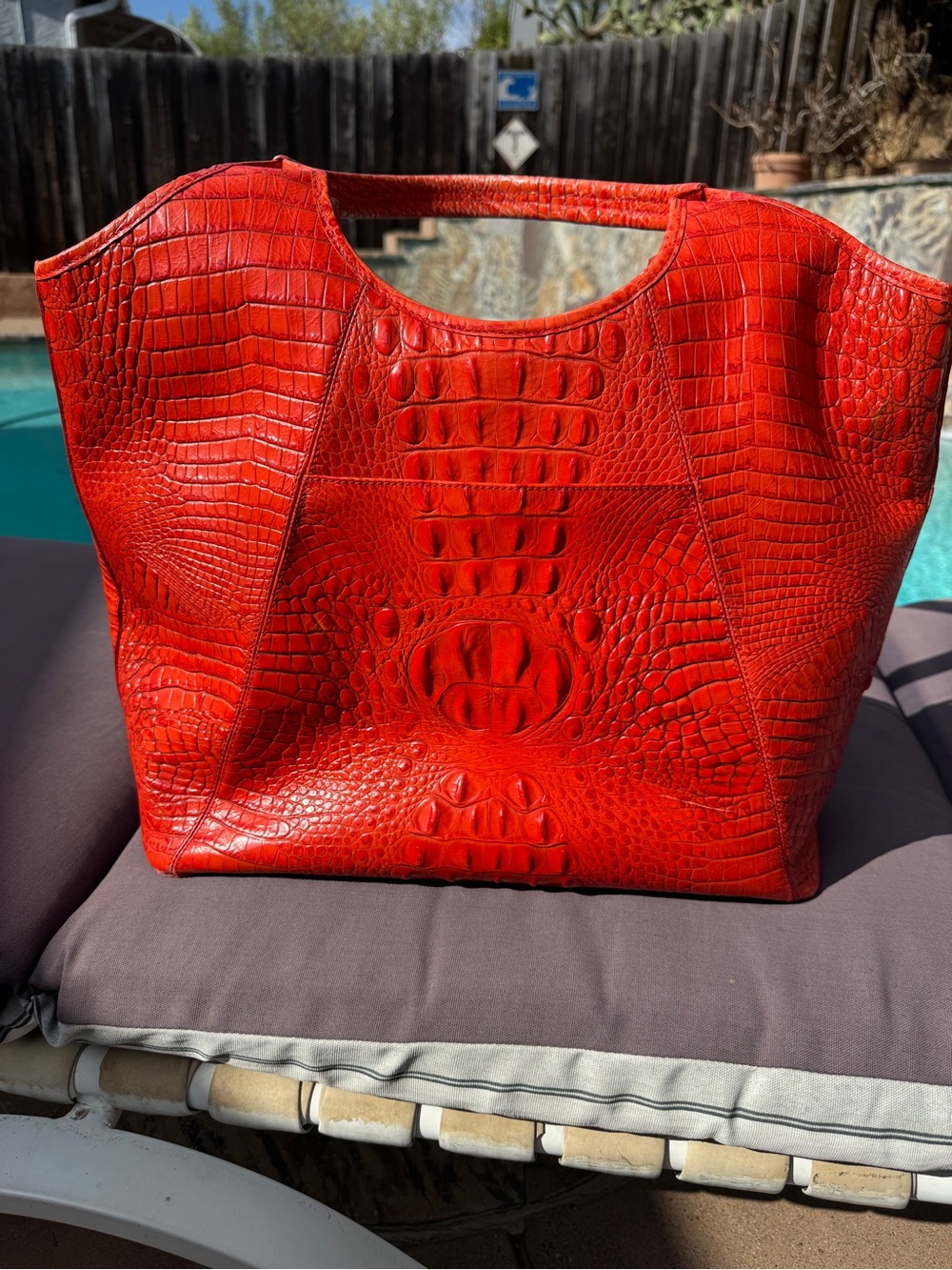 Brahmin Burnt Orange Croc Embossed Leather Extra Large Shopper Tote Bag w/Duster - Picture 12 of 16
